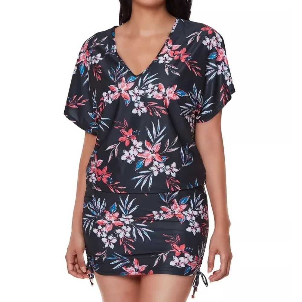 Bar III Tropical Escape Floral-Print Caftan Cover-up